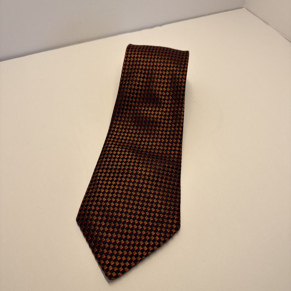 Charvet Place Vendome Silk Tie Paris Woven Diamond Geometric Copper Red Navy Men